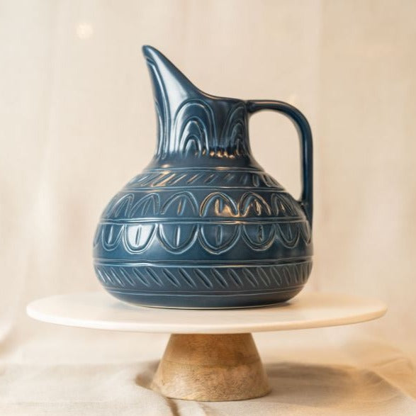 Pret-a-pot ceramic belly jug in persian blue