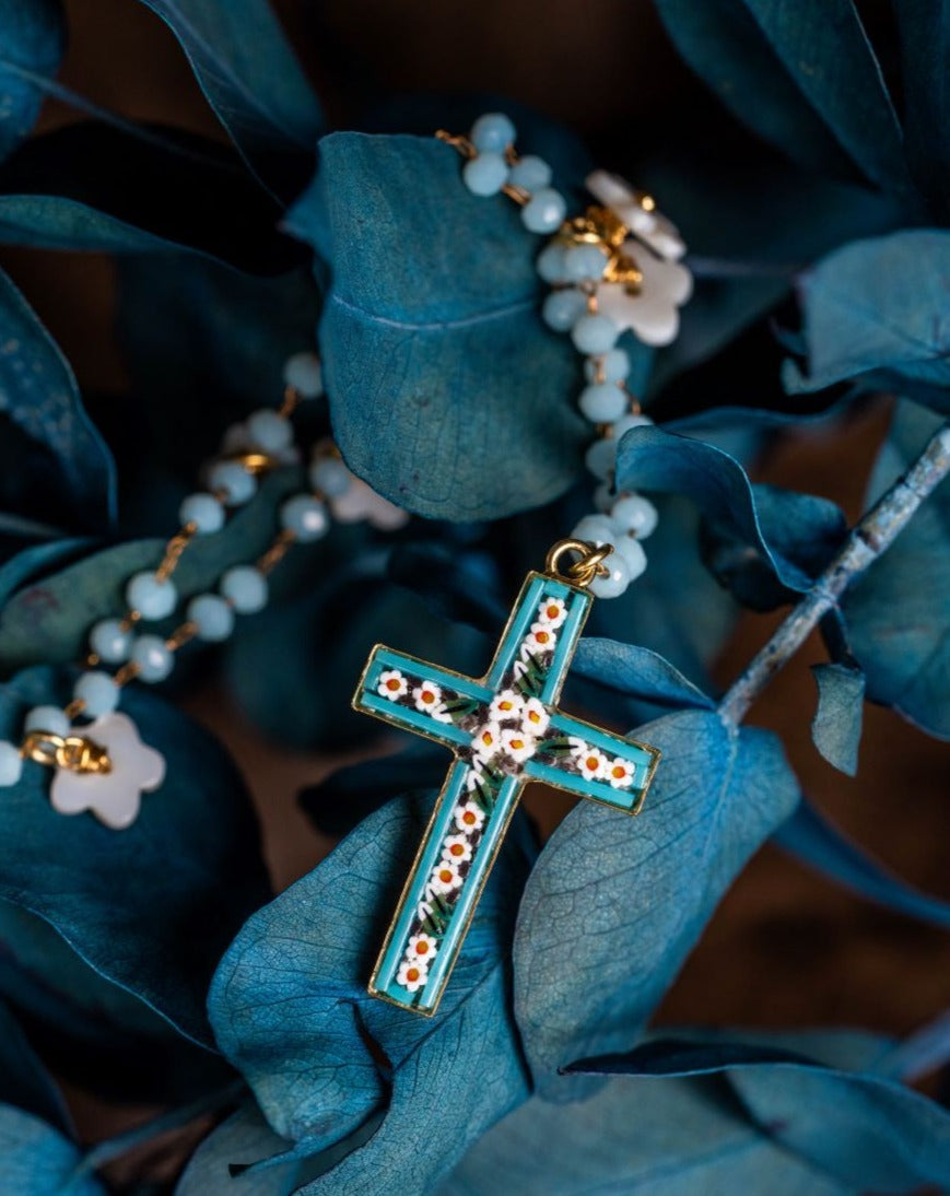 Fiori di Mare necklace, Mother of Pearl and glass rosary chain