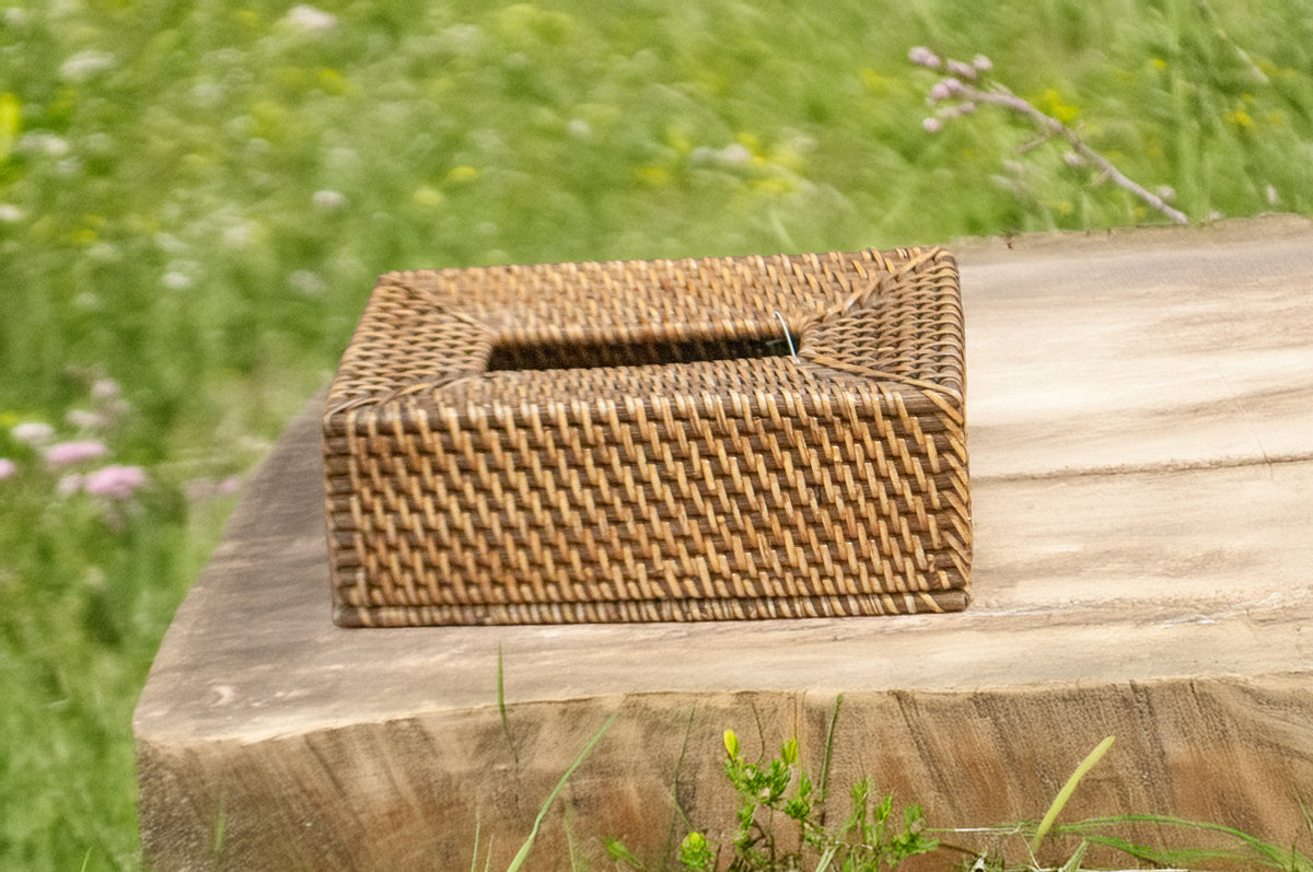 Tissue Box Antique Brown Rattan