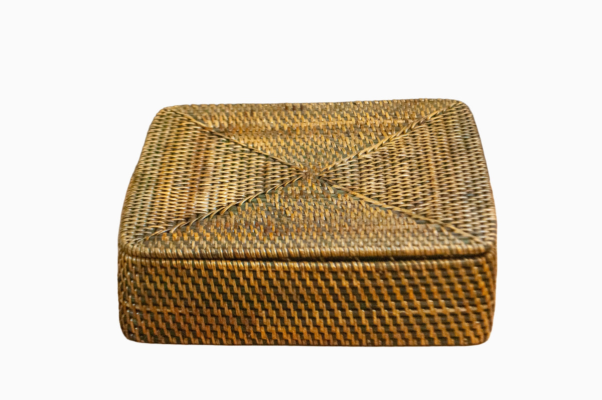 Tea Caddy Basket Rattan SQ Antique