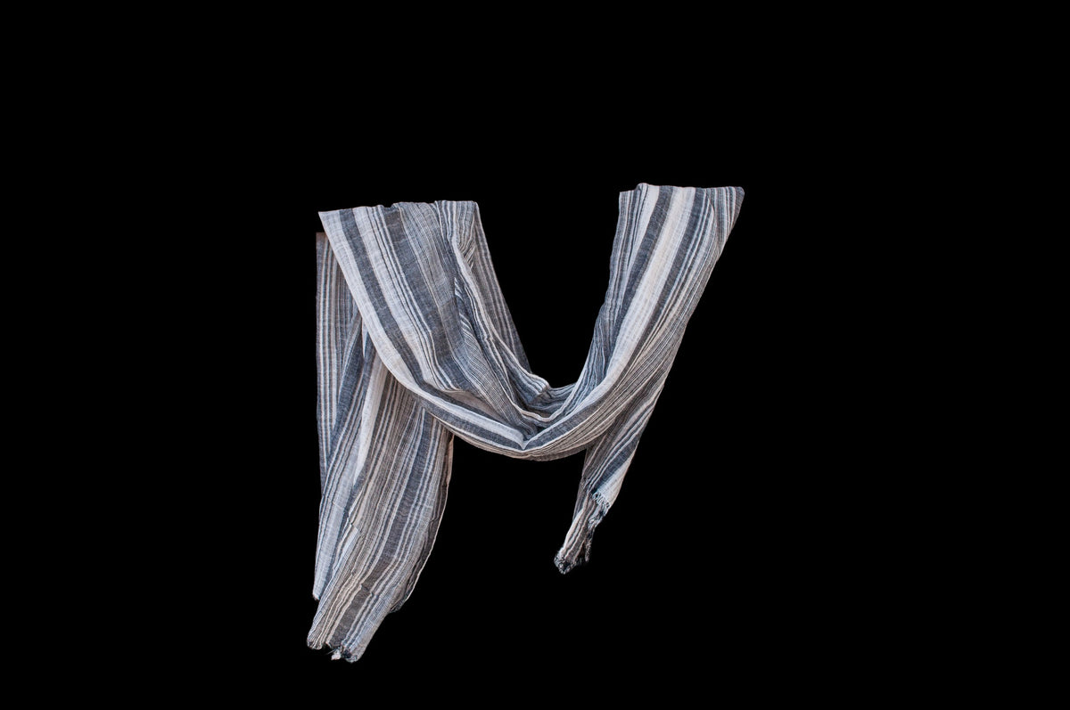 Black and White Striped Cotton Blend Scarf