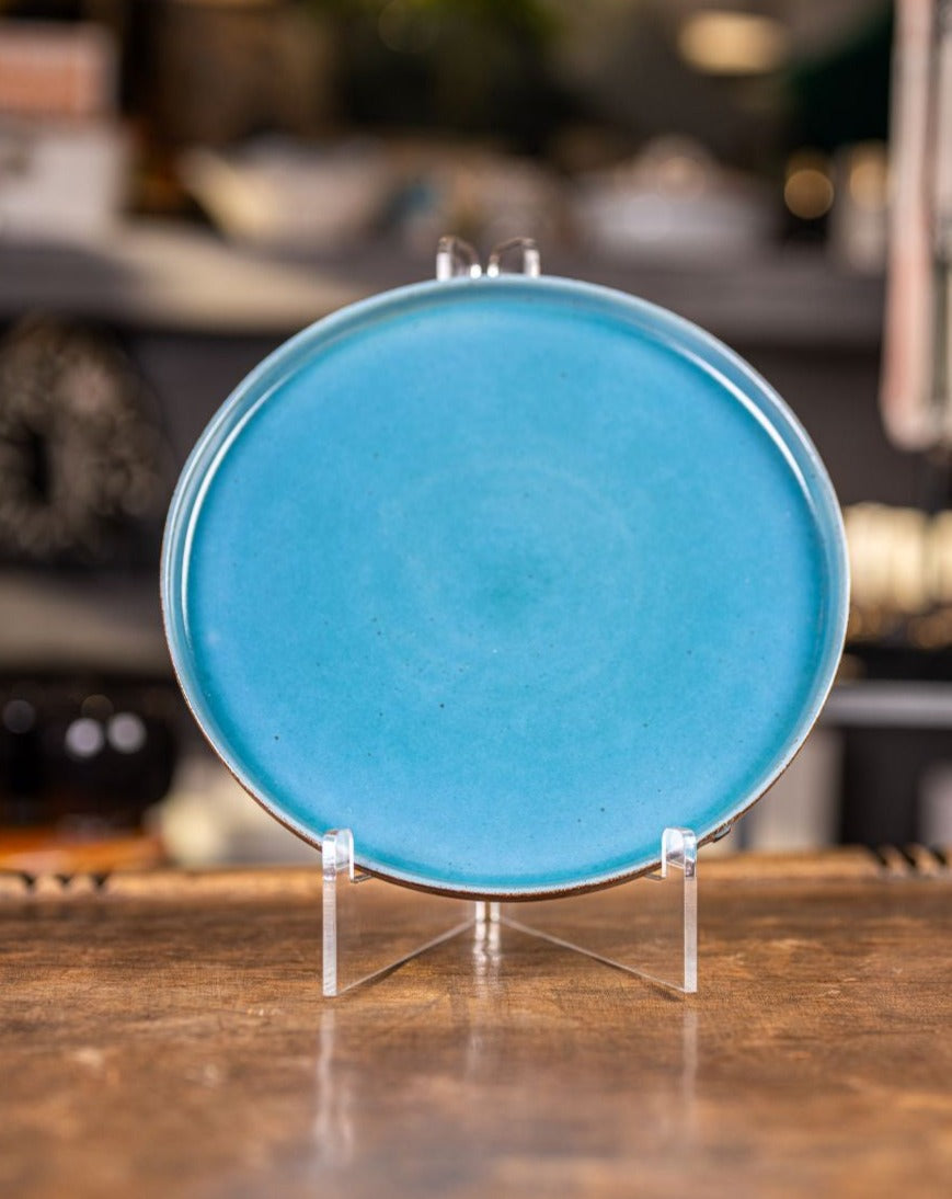 Ceramic flat plate with upright edge - boho blue