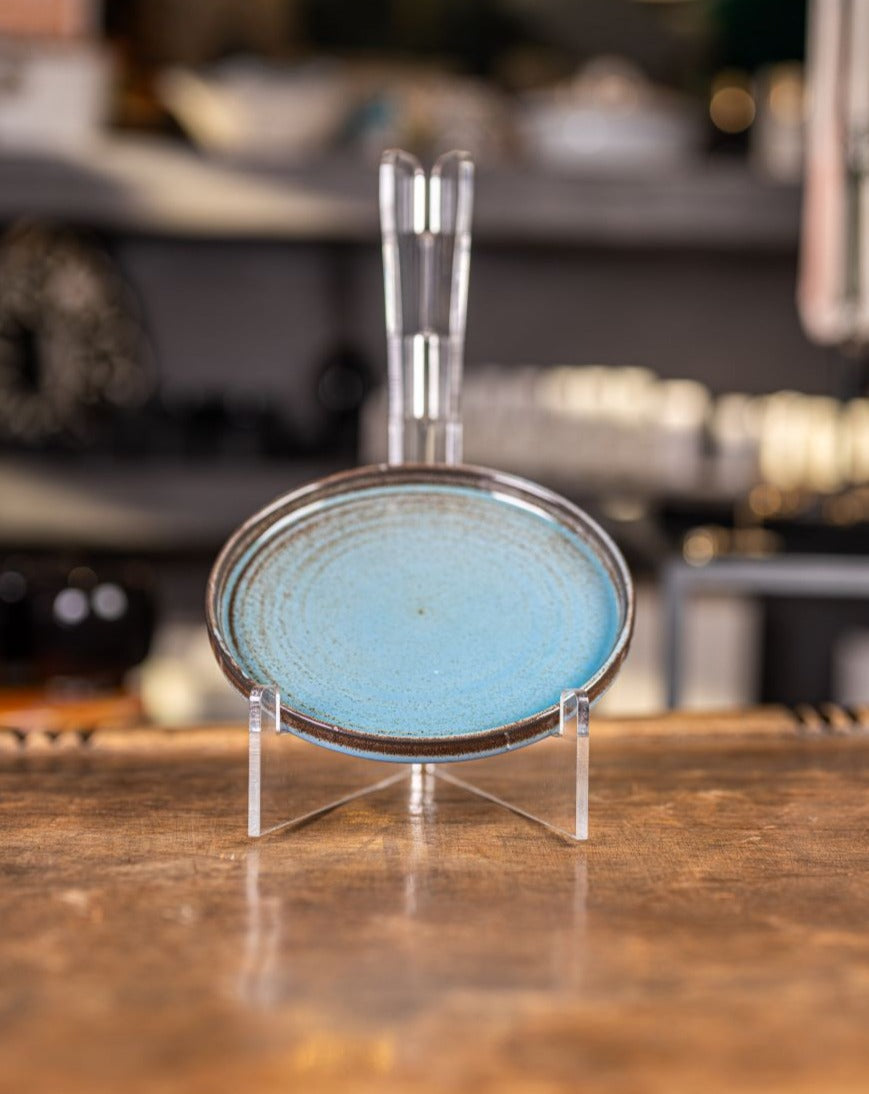 Ceramic flat plate (small) with upright edge - boho blue