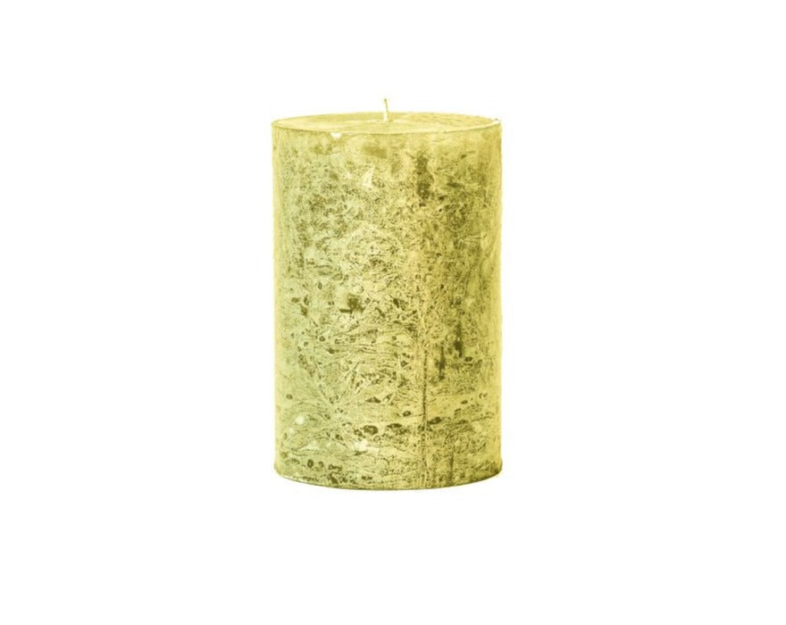 Acid green colored frosted finish pillar candle10x15