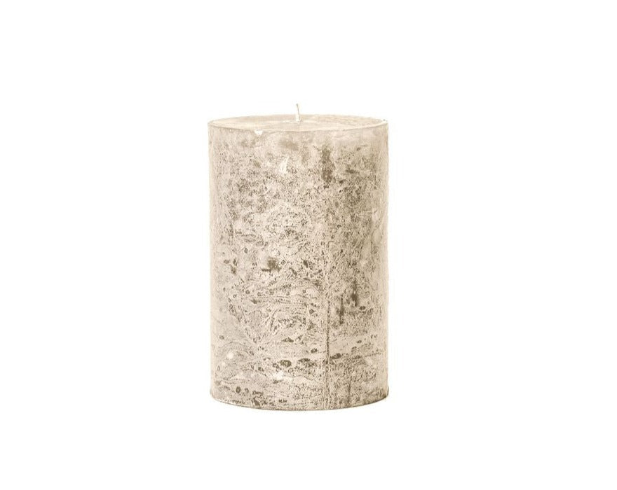 Sand colored frosted finish pillar candle 10x15