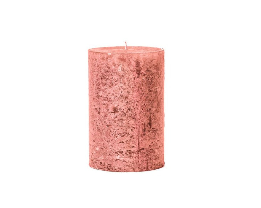 Watermelon colored frosted finish pillar candle 10x15