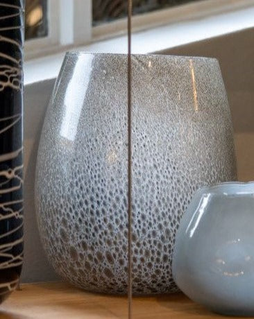 Glass vase with speckled egg motif
