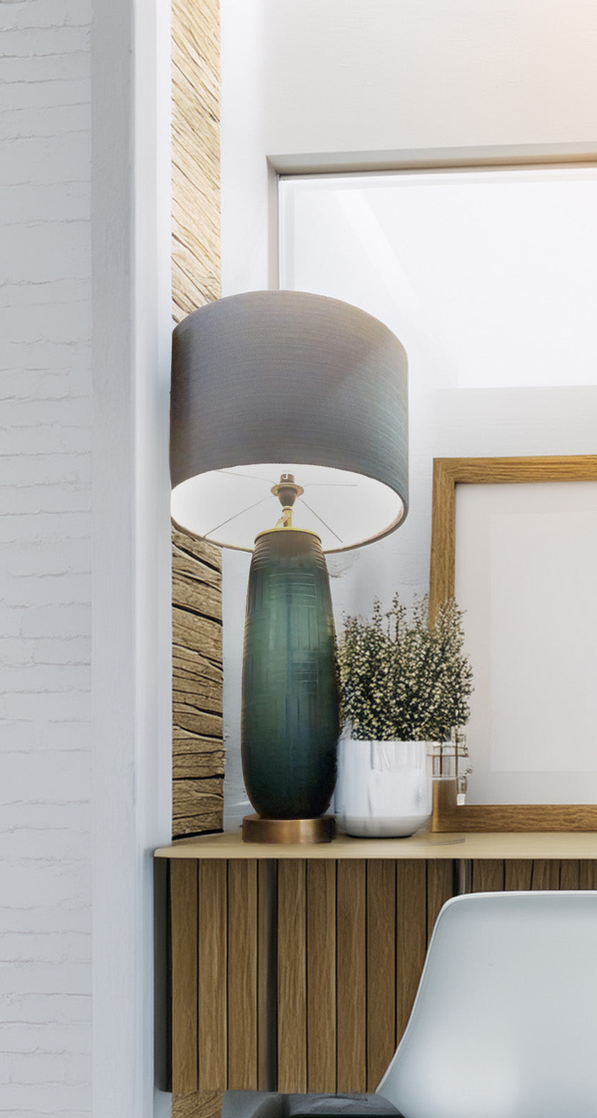 Blue Textured Drum Lampshade (Lampshade only)